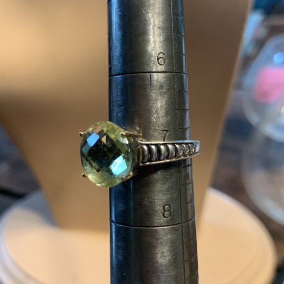 CUSHION CUT YELLOW FACETED GEM STERLING AND 14 KARAT GOLD COCKTAIL RING … - Picture 6 of 13